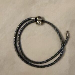 Pandora Moments Double Gray Leather Bracelet 15”